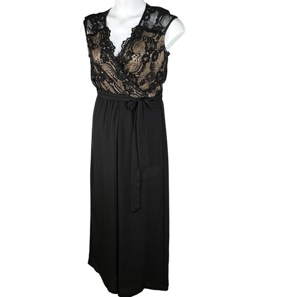 Worthington Womens S Black Lace Bodice Cap Sleeve Wide Leg Jumpsuit Stretchy - Picture 9 of 16